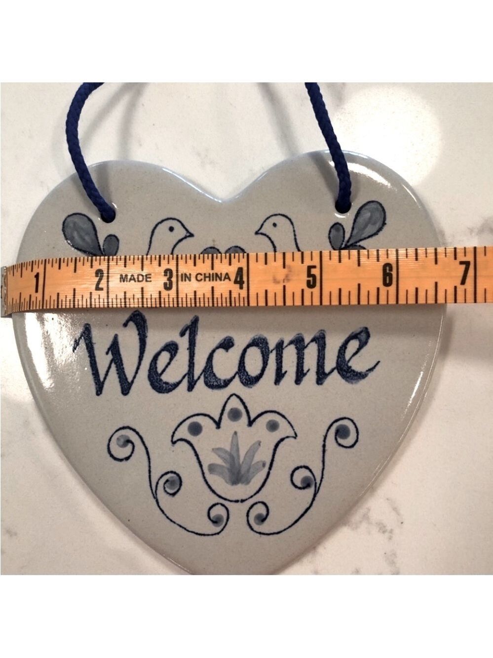 Louisville Stoneware Popular Welcome Bird Heart Cottage Blue 7 Vintage Excellent - Picture 2 of 8